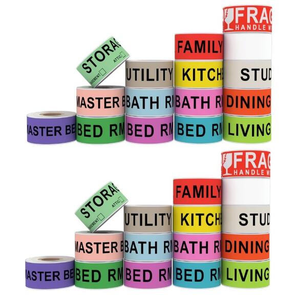 1920 Count Home Moving Labels, 32 Rolls Different Color Coding Labels 2-PACK - Picture 1 of 6